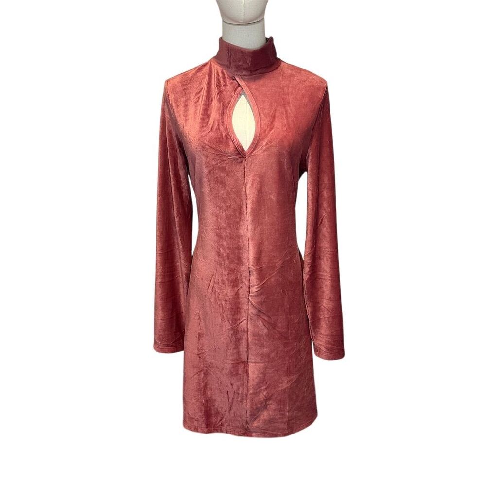Dual Nature Women's Pink Velour Mock Neck Longsleeve Mini Dress L